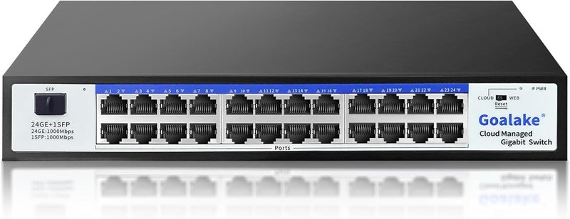 Goalake Easy Smart Managed Ethernet Switch, 24 Port Gigabit Switch,Network Hub, Ethernet Splitter, Plug & Play, Industrial Grade Fan Design, VLAN, Qos, Desktop or Wall Mount - Image 1
